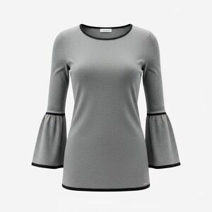 Calvin Klein Bell Sleeve Grey Black Trim Scoop Neck‎ Large Preppy Classy Capsule